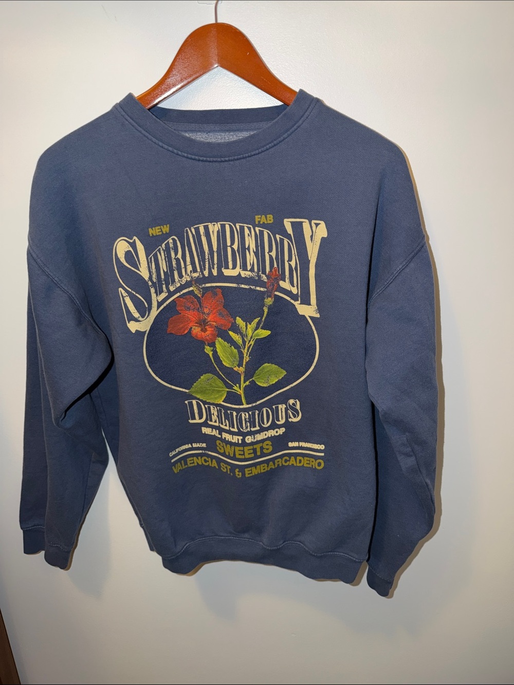 Urban Outfitters Navy Blue Strawberry Graphic Crewneck Sweatshirt